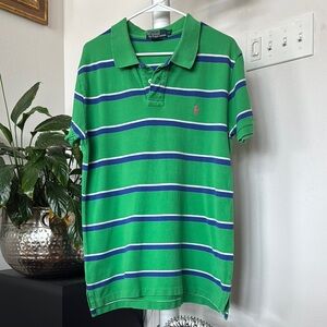 Polo Ralph Lauren Custom Fit Polo Shirt Sz L Striped Green Blue